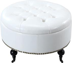 img 2 attached to 🪑 Modern Tufted Faux Leather Round Ottoman with Gold Nail Head Trim and Storage in Cream White - Iconic Home Mona