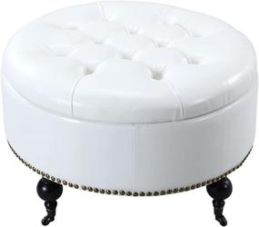 img 3 attached to 🪑 Modern Tufted Faux Leather Round Ottoman with Gold Nail Head Trim and Storage in Cream White - Iconic Home Mona