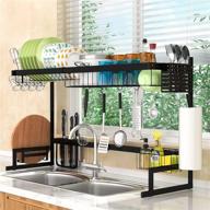 🍽️ adjustable over the sink dish drying rack - stainless steel 2 tier dish drainer with utensil holders - space saver kitchen counter organizer logo