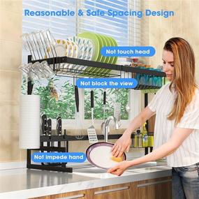 img 1 attached to 🍽️ Adjustable Over The Sink Dish Drying Rack - Stainless Steel 2 Tier Dish Drainer with Utensil Holders - Space Saver Kitchen Counter Organizer