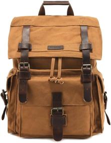 img 4 attached to 🎒 Kattee Leather Canvas Backpack Rucksack: Stylish and Durable Travel Companion