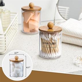 img 1 attached to VITEVER 3 Pack Qtip Holder Dispenser with Bamboo Lids - Organize and Store Cotton Balls, Swabs, 🏺 Pads, and Floss - Clear Plastic Apothecary Jars - Bathroom Vanity Makeup Organizer Set - Stylish Bathroom Accessories