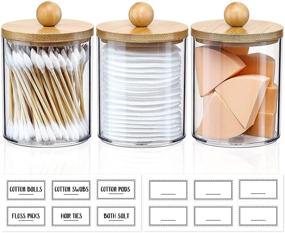 img 3 attached to VITEVER 3 Pack Qtip Holder Dispenser with Bamboo Lids - Organize and Store Cotton Balls, Swabs, 🏺 Pads, and Floss - Clear Plastic Apothecary Jars - Bathroom Vanity Makeup Organizer Set - Stylish Bathroom Accessories