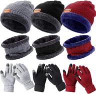 9-piece winter knit beanie hat, neck warmer, and touchscreen gloves set - fleece-lined knitted caps, circle loop scarf, and knitted gloves for men and women логотип