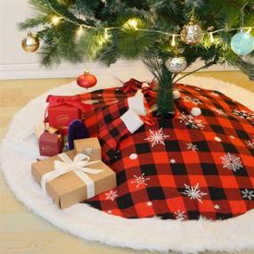 img 3 attached to 🎄 CHICHIC 48 Inch Large Christmas Tree Skirt: Red Black Buffalo Plaid with Plush White Faux Fur Trim - Rustic Farmhouse Holiday Decorations