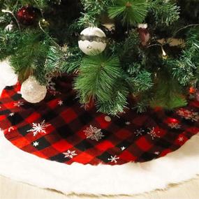 img 2 attached to 🎄 CHICHIC 48 Inch Large Christmas Tree Skirt: Red Black Buffalo Plaid with Plush White Faux Fur Trim - Rustic Farmhouse Holiday Decorations