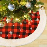 🎄 chichic 48 inch large christmas tree skirt: red black buffalo plaid with plush white faux fur trim - rustic farmhouse holiday decorations logo