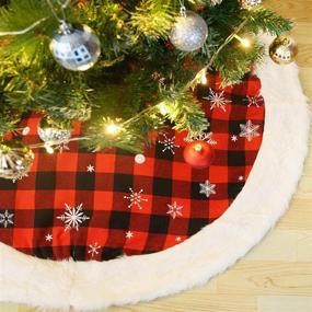 img 4 attached to 🎄 CHICHIC 48 Inch Large Christmas Tree Skirt: Red Black Buffalo Plaid with Plush White Faux Fur Trim - Rustic Farmhouse Holiday Decorations