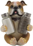 🐶 bulldog salt & pepper shaker set with decorative spice rack display stand - puppy dog figurine in canine kitchen decor or restaurant bar table decorations, perfect housewarming gifts for pet lovers logo