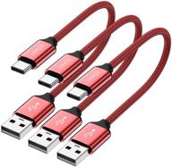 🔌 jxmox 0.8ft 3 pack usb c cable - fast charge cord, braided, compatible with samsung galaxy note 9 8, s10 s9 s8 plus, lg v40 v20 g6, switch, moto z z3, power bank, portable charger (red) logo