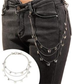 img 2 attached to 🦋 Silver Riymusry Punk Body Chain Goth Street Butterfly Belt Waist Chain Pants Chain Multi Layer Hiphop Hook Trousers Keychain Jewelry for Men and Women