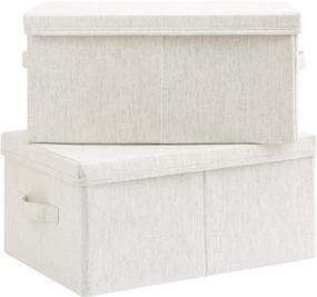 img 4 attached to Vailando Large Storage Bins with Lids: Decorative Fabric Cotton 📦 Linen Boxes for Organizing Bedroom, Closet, Office, and Nursery (2 Pack, Beige)