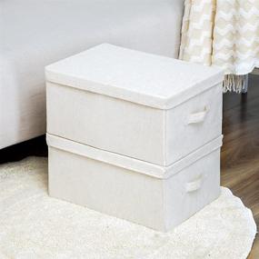 img 2 attached to Vailando Large Storage Bins with Lids: Decorative Fabric Cotton 📦 Linen Boxes for Organizing Bedroom, Closet, Office, and Nursery (2 Pack, Beige)