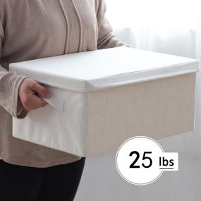 img 3 attached to Vailando Large Storage Bins with Lids: Decorative Fabric Cotton 📦 Linen Boxes for Organizing Bedroom, Closet, Office, and Nursery (2 Pack, Beige)