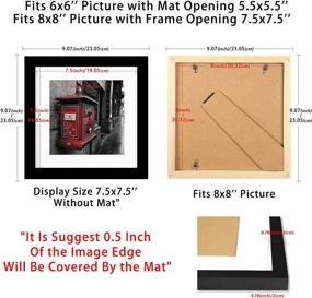 img 2 attached to 🖼️ Black Wooden 8x8 Picture Frame with Mat - Display and Decorate Wall or Table Top - Solid Wood Square Photo Frame - 6x6 - Home Decoration in Black