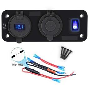 img 2 attached to 🔌 FXC Dual USB Ports with LED Voltmeter and 12V Power Socket Outlet | ON-Off Toggle Switch Panel for Car Boat Marine RV Truck Vehicles GPS Mobiles