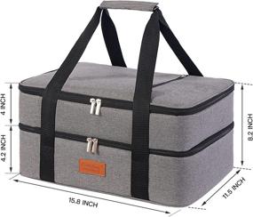 img 2 attached to 🥘 Lunch Bag Insulated Thermal Food Carrier: Double Decker Casserole Holder for Hot/Cold Food, Potluck Cookouts/Picnics, Gray