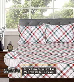 img 2 attached to 🛏️ Ruvanti 100% Cotton Flannel Sheets Queen, Red & Green Cross Plaid, Deep Pocket - Warm, Super Soft & Breathable, Moisture-Wicking Bed Sheet Set with Flat Sheet, Fitted Sheet & 2 Pillowcases