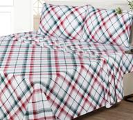 🛏️ ruvanti 100% cotton flannel sheets queen, red & green cross plaid, deep pocket - warm, super soft & breathable, moisture-wicking bed sheet set with flat sheet, fitted sheet & 2 pillowcases логотип