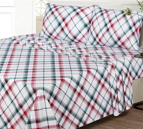 img 4 attached to 🛏️ Ruvanti 100% Cotton Flannel Sheets Queen, Red & Green Cross Plaid, Deep Pocket - Warm, Super Soft & Breathable, Moisture-Wicking Bed Sheet Set with Flat Sheet, Fitted Sheet & 2 Pillowcases