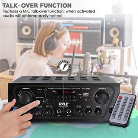 img 2 attached to 🎤 Pyle Upgraded Karaoke Bluetooth Channel Home Audio Sound Power Amplifier: Enjoy Enhanced Sound Quality and Versatile Connectivity with AUX-in, USB, and 2 Microphone Inputs with Echo and Talkover for PA - Black (PTA24BT)