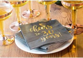 img 2 attached to 🥂 Cheers to 30 Years! Golden Foil Paper Cocktail Napkins (100 Pack, 5 x 5 Inches) - Elegant Party Supplies