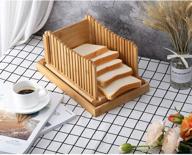 paranta bamboo bread slicer: adjustable thickness for homemade bread with crumb tray, folding storage, natural logo