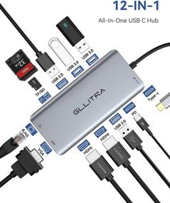 img 3 attached to 🔌 GLLITRA USB C Hub: 12-in-1 Adapter with Dual 4K HDMI, 100W PD, Ethernet, USB, TF & SD Card Readers, MacBook Pro, Air Compatible