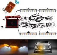grille strobe light kit emergency warning flash light waterproof deck dash strobe light for vehicles remote control flash and stable bright mode 16 led yellow white logo