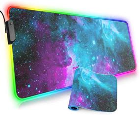 img 4 attached to 🚀 Galaxy Nebula Space RGB Gaming Mouse Pad – 31.5 x 11.8 inch, 10 Lighting Modes, Non-Slip Rubber Base