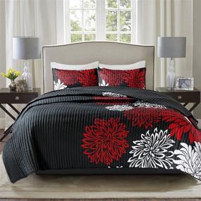 img 4 attached to 🌺 Набор одеяла Comfort Spaces Enya - шикарная красно-черная цветочная печать, легкий всесезонный покрывало, кровать размера "Кинг" с соответствующими наволочками и декоративными подушками.