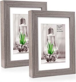 img 4 attached to Metrekey 5x7 Picture Frame | Removable Mat for 3.5x5 Photos | Wood Grain Wall Decor & Tabletop Display | Grey 2 Pack