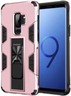 чехол samsung galaxy s9 plus с подставкой-приставкой, встроенным магнитным автомобильным креплением, а также армейского класса защиты от ударов и вибраций для самой тяжелой защиты вашего samsung galaxy s9. в цвете "розовое золото". логотип