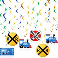 🚂 train theme hanging decorations - 28-piece steam train party swirls | railroad train crossing hangings | ideal for train theme birthday and baby shower party supplies logo
