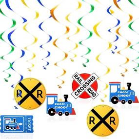 img 4 attached to 🚂 Train Theme Hanging Decorations - 28-Piece Steam Train Party Swirls | Railroad Train Crossing Hangings | Ideal for Train Theme Birthday and Baby Shower Party Supplies