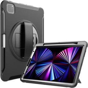 img 4 attached to 📱 Rugged Heavy Duty Shockproof Cover Case with Kickstand and Hand Strap for iPad Pro 11 Inch 2021 2020 2018 3rd 2nd 1st Gen - Black