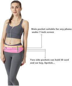 img 3 attached to 🏃 Running-Waist-Belts with Headphone Hole: Securely Fits All Phones Under 6 Inches. Slim & Bounce-free Jogging Belt with Three Zip Pockets, Reflective Strips – Pink Fanny Pack for Workouts & Sports.