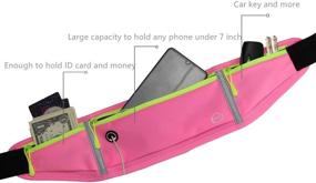 img 1 attached to 🏃 Running-Waist-Belts with Headphone Hole: Securely Fits All Phones Under 6 Inches. Slim & Bounce-free Jogging Belt with Three Zip Pockets, Reflective Strips – Pink Fanny Pack for Workouts & Sports.