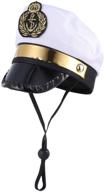 🐶 amosfun pet sailor captain hat - white sea captain hat for dogs, cats, and puppies - halloween cosplay costume accessory (5.3 inch) логотип