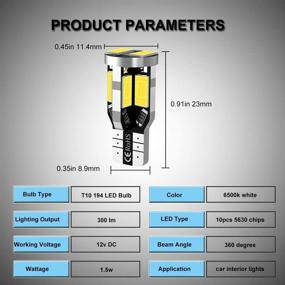 img 3 attached to 💡 Bright 194 LED Car Bulb T10 168 2825 W5W - 6500K White [10pcs/pack]