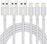 💨 ximytec mfi-certified iphone charger cable 10ft 3-pack - nylon braided usb charging cord for iphone 12/11/xs/xr/x/8/7/6/5/ipad - silvergray, high speed logo