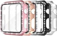 sleek simpeak 5 pack 38mm bling case with built-in glass screen protector for apple watch series 3 2 1 - rose gold pink/black/silver/clear logo