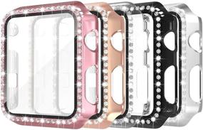 img 4 attached to Sleek Simpeak 5 Pack 38mm Bling Case with Built-in Glass Screen Protector for Apple Watch Series 3 2 1 - Rose Gold Pink/Black/Silver/Clear