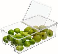 large plastic freezer food storage bins with handle & lid - clear stackable refrigerator organizer for fruit, yogurt, snacks, vegetables 14.2'' bpa free - ideal for kitchen, countertops, cabinets логотип