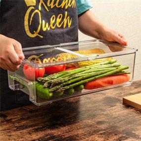 img 3 attached to Large Plastic Freezer Food Storage Bins with Handle & Lid - Clear Stackable Refrigerator Organizer for Fruit, Yogurt, Snacks, Vegetables 14.2'' BPA Free - Ideal for Kitchen, Countertops, Cabinets