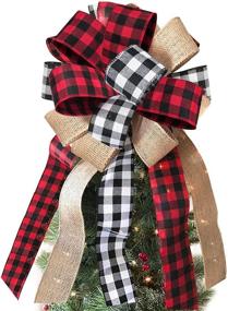 img 4 attached to Burlap Buffalo Plaid Red Black Christmas Tree Topper - Handmade Rustic Farmhouse Xmas Decorations Home Decor