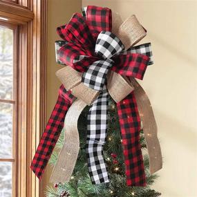 img 3 attached to Burlap Buffalo Plaid Red Black Christmas Tree Topper - Handmade Rustic Farmhouse Xmas Decorations Home Decor