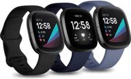 witzon 3 pack bands for fitbit sense/versa 3 - waterproof soft silicone sport straps replacement wristbands for women/men - small size - black/blue grey/navy logo