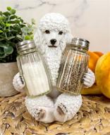 🐩 whimsical 6.25" tall glass salt and pepper shakers holder: realistic groomed white french poodle puppy dog figurine - perfect for pet memorial, animal decoration, and dog lovers logo