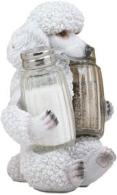 img 2 attached to 🐩 Whimsical 6.25" Tall Glass Salt and Pepper Shakers Holder: Realistic Groomed White French Poodle Puppy Dog Figurine - Perfect for Pet Memorial, Animal Decoration, and Dog Lovers